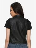 Black Faux Leather Girls Moto Vest, , alternate