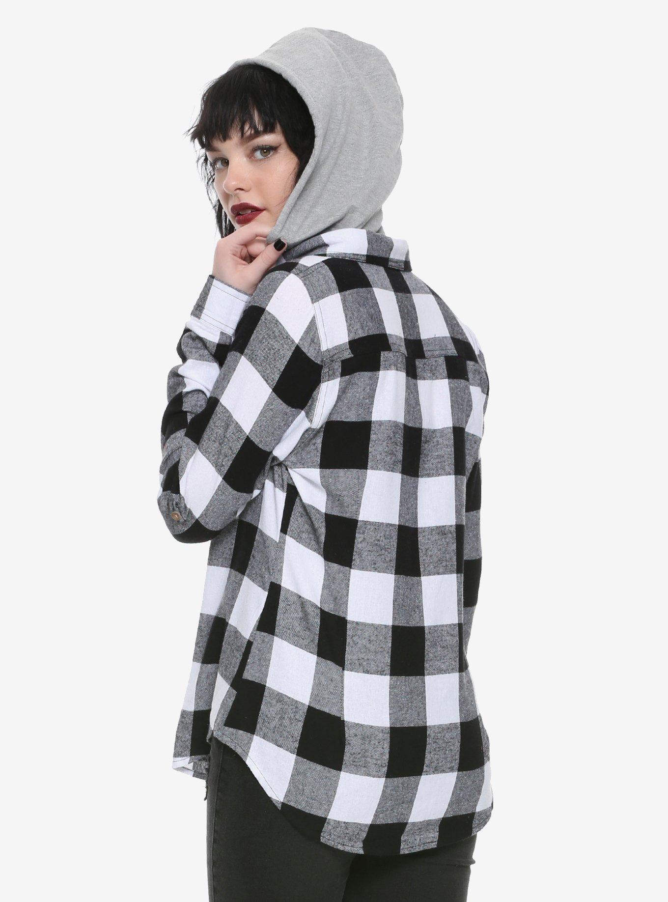 Black & White Hooded Flannel Girls Shirt, , alternate