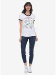 Jurassic Park Dinosaurs Eat Man Embroidered Girls Ringer T-Shirt, WHITE, alternate