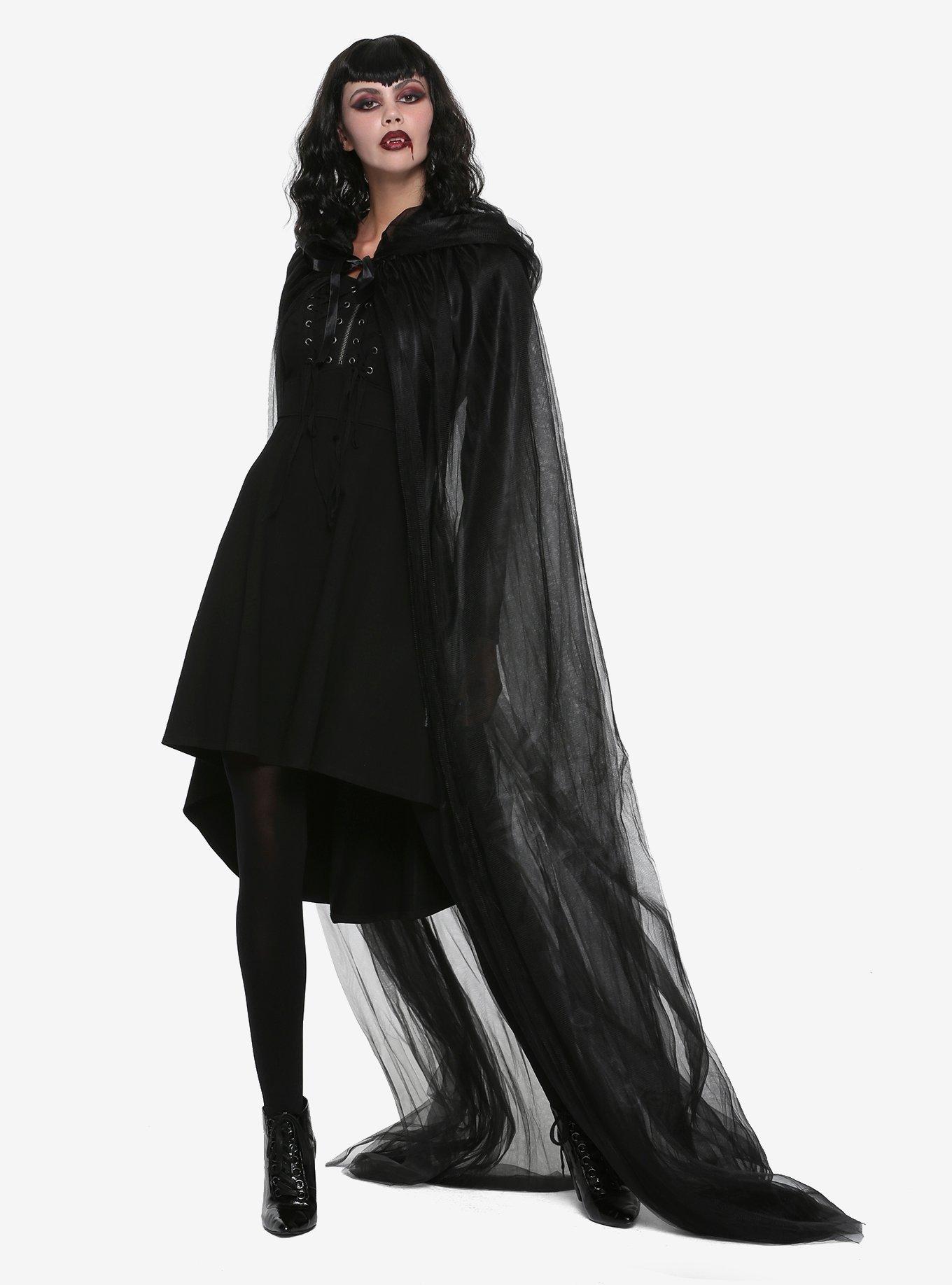 Black Gothic Hooded Cape, , alternate