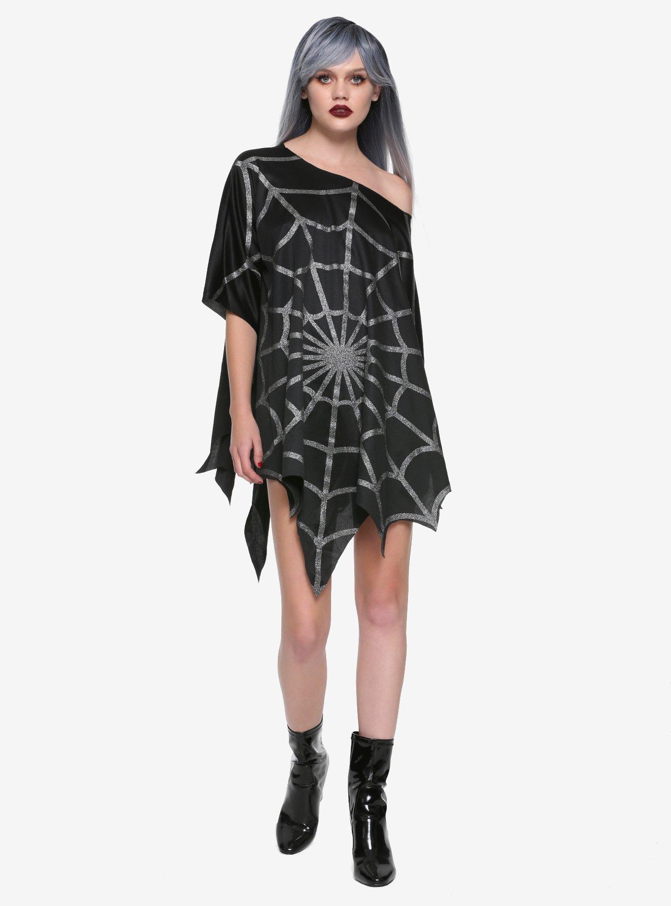 Black Glitter Web Poncho, , alternate