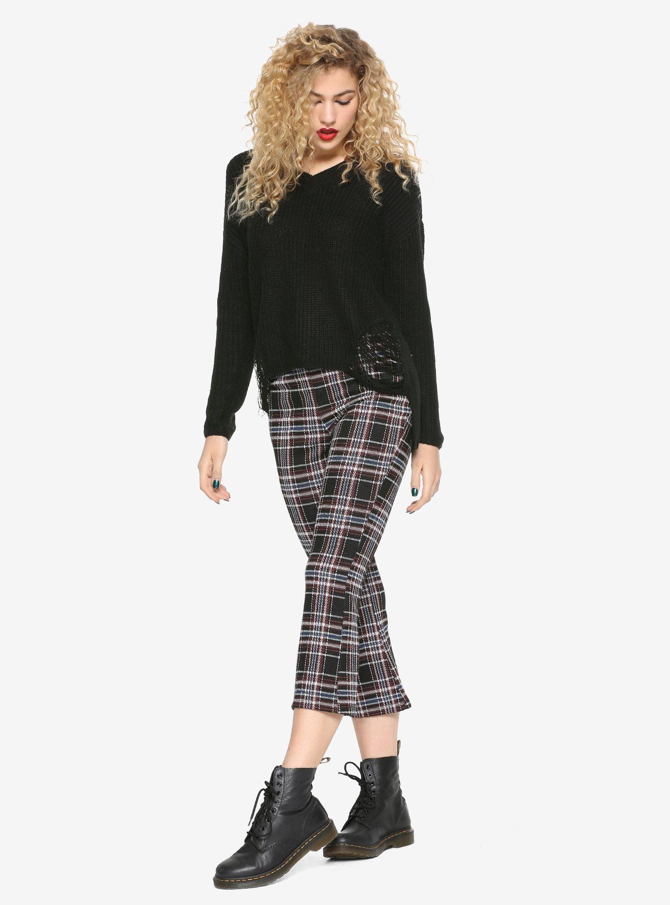 Black Deconstructed V-Neck Girls Sweater, , alternate