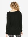 Black Deconstructed V-Neck Girls Sweater, , alternate