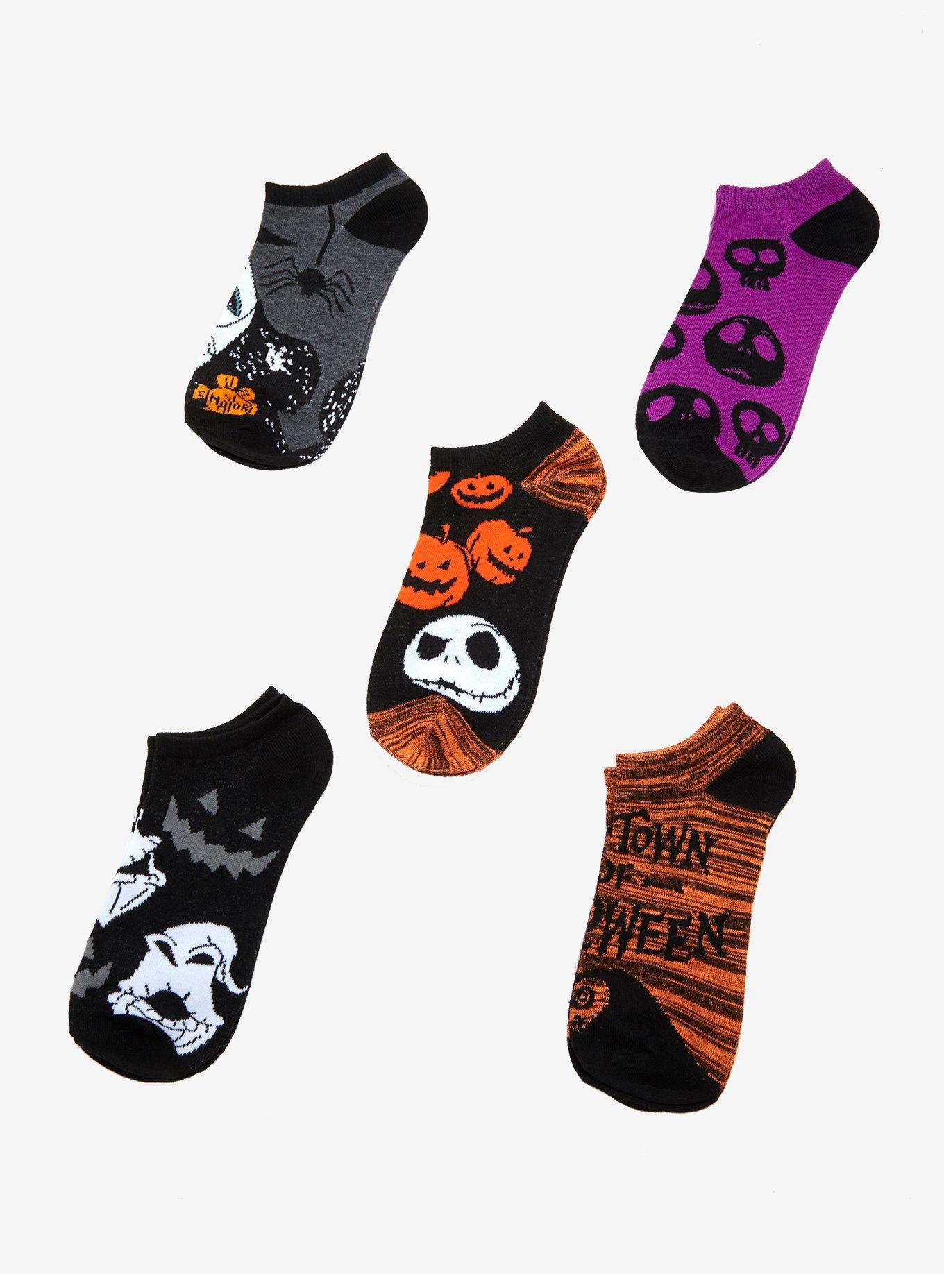 The Nightmare Before Christmas Halloween Town No-Show Socks 5 Pair, , alternate