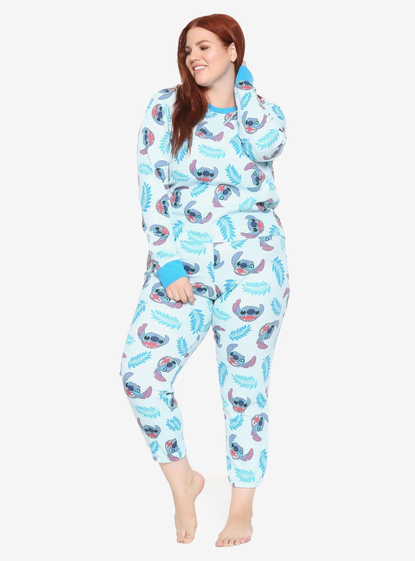 Disney Lilo & Stitch Leaves & Stitch Girls Thermal Pajama Set Plus Size, BLUE, alternate