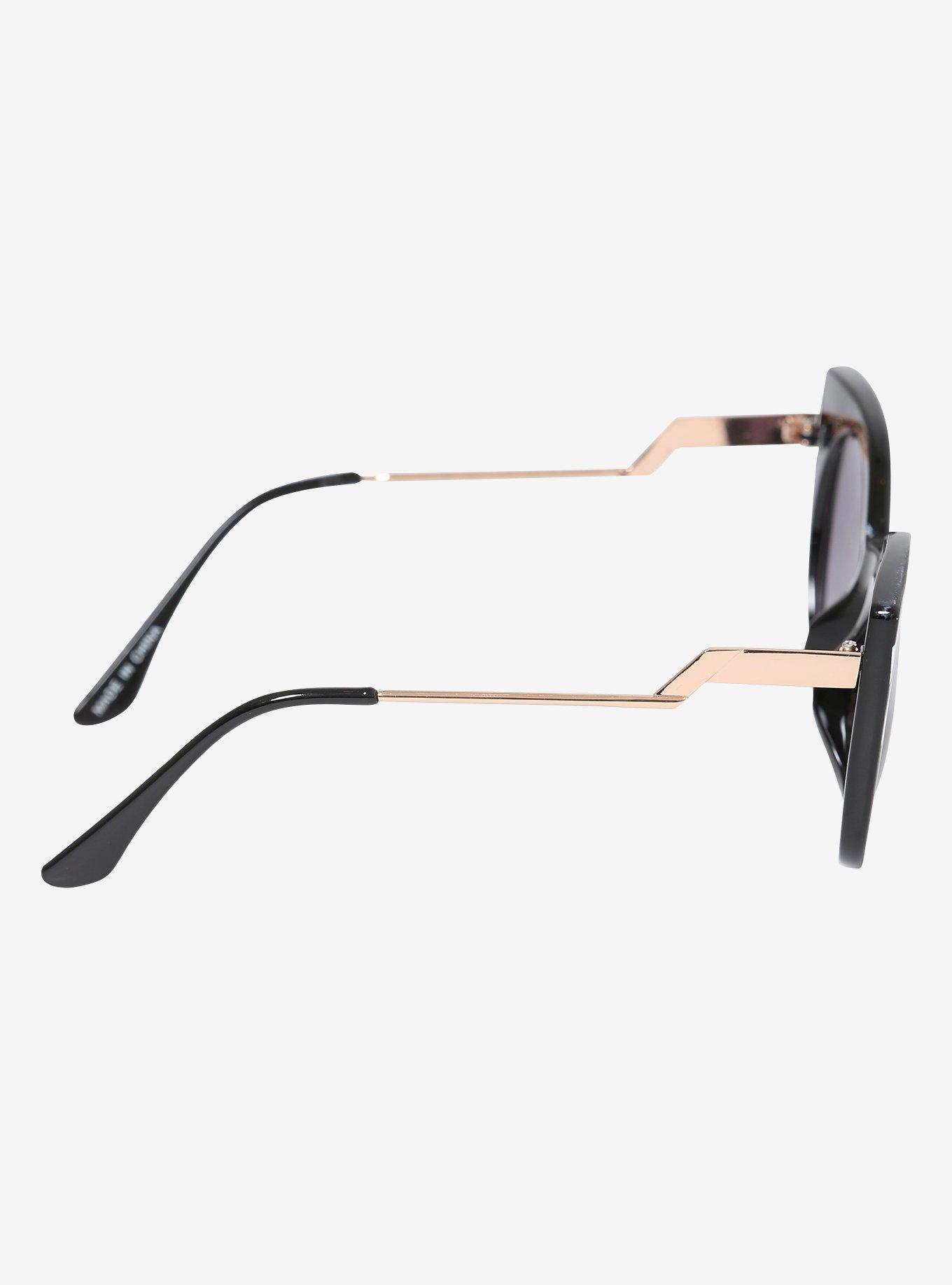 White Stripe Temple Black Cat Eye Sunglasses, , alternate