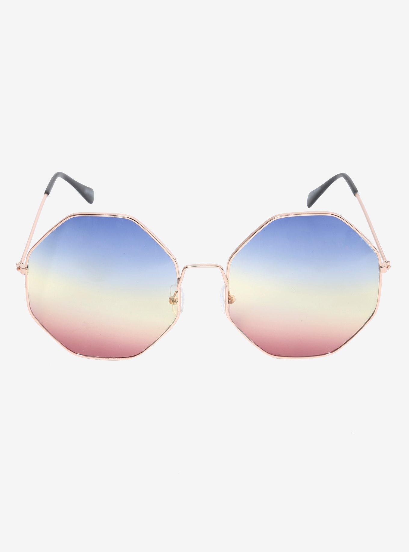 Blue Yellow & Pink Octagon Sunglasses, , alternate