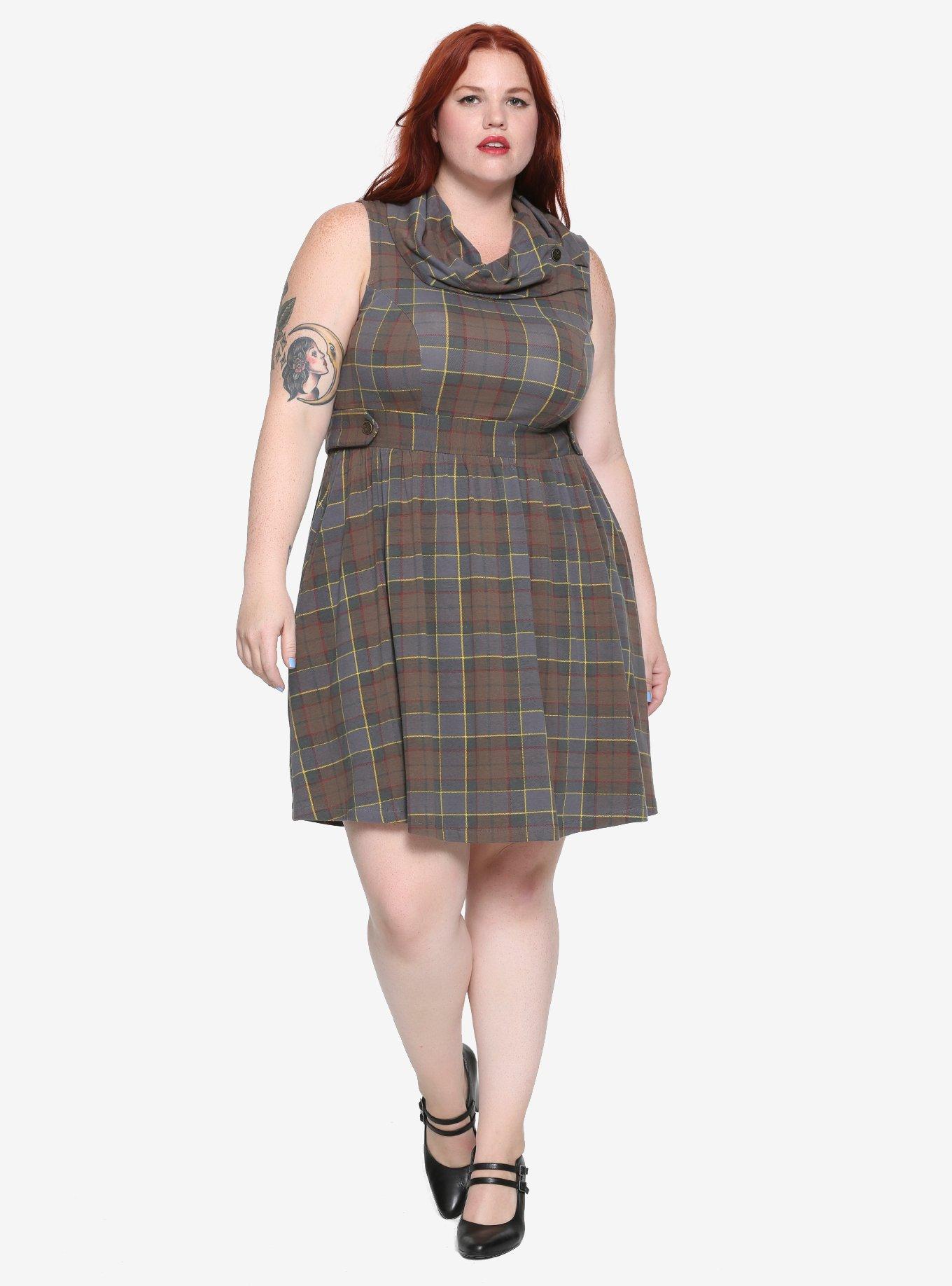 Outlander Fraser Tartan Cowl Neck Dress Plus Size, , alternate