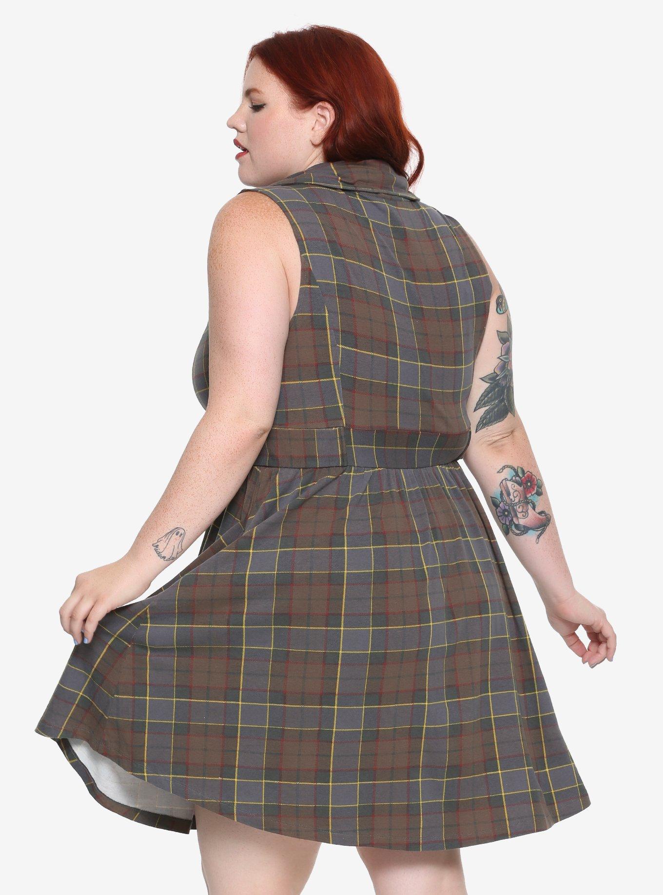 Outlander Fraser Tartan Cowl Neck Dress Plus Size, , alternate