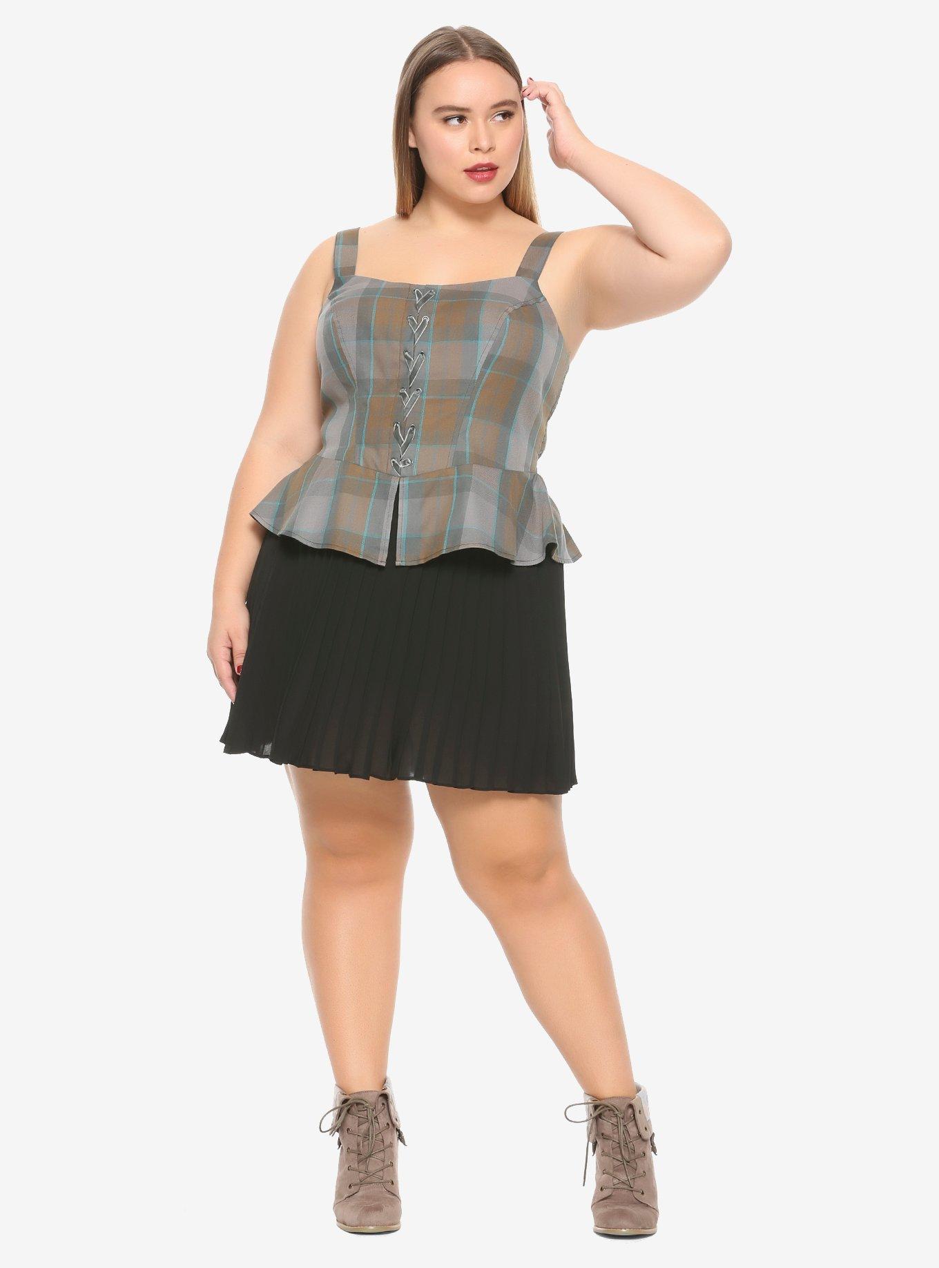 Outlander MacKenzie Tartan Peplum Corset Top Plus Size Hot Topic Exclusive, PLAID, alternate