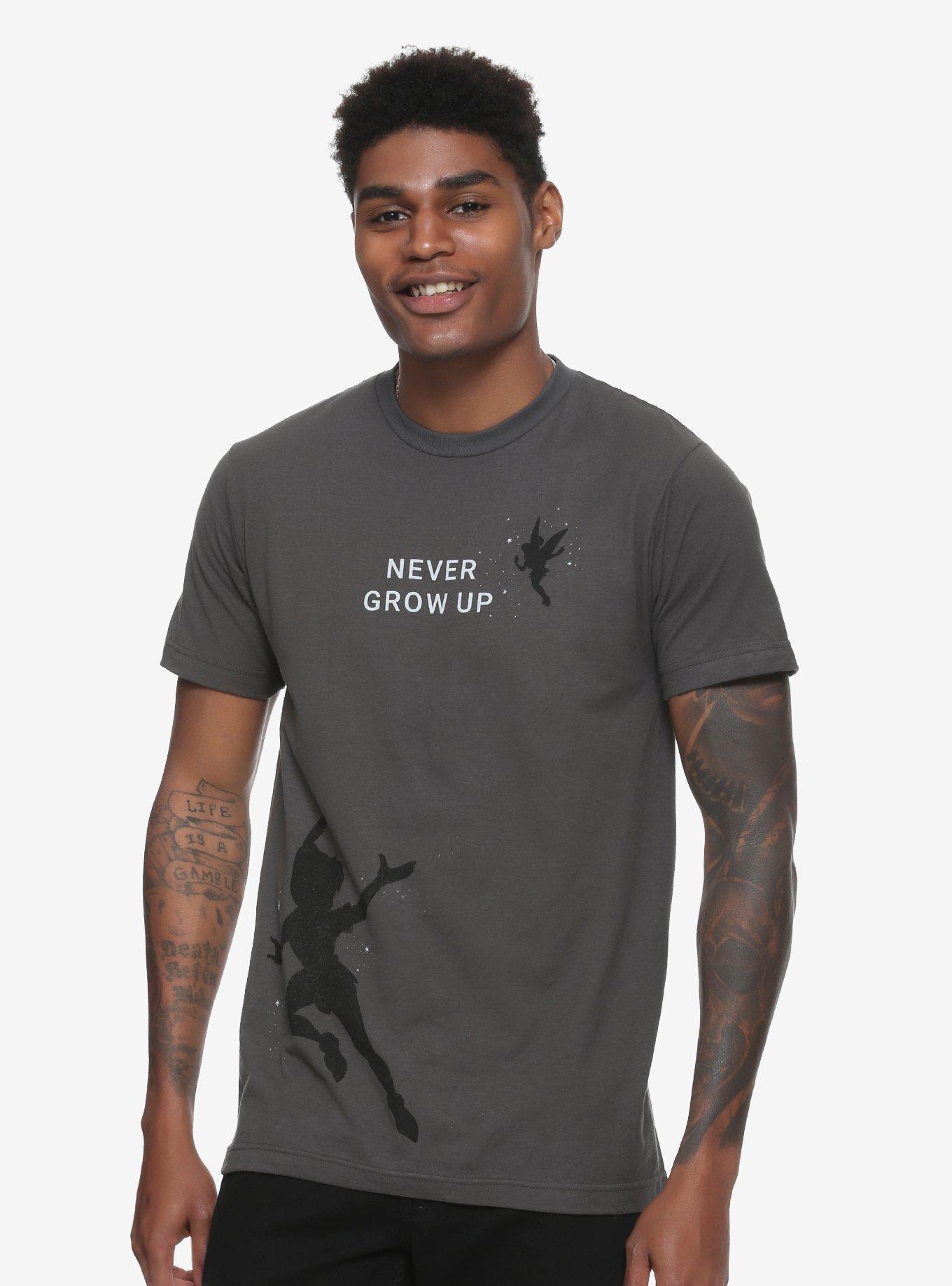 Disney Peter Pan never Grow Up Silhouette T-Shirt Hot Topic Exclusive, GREY, alternate