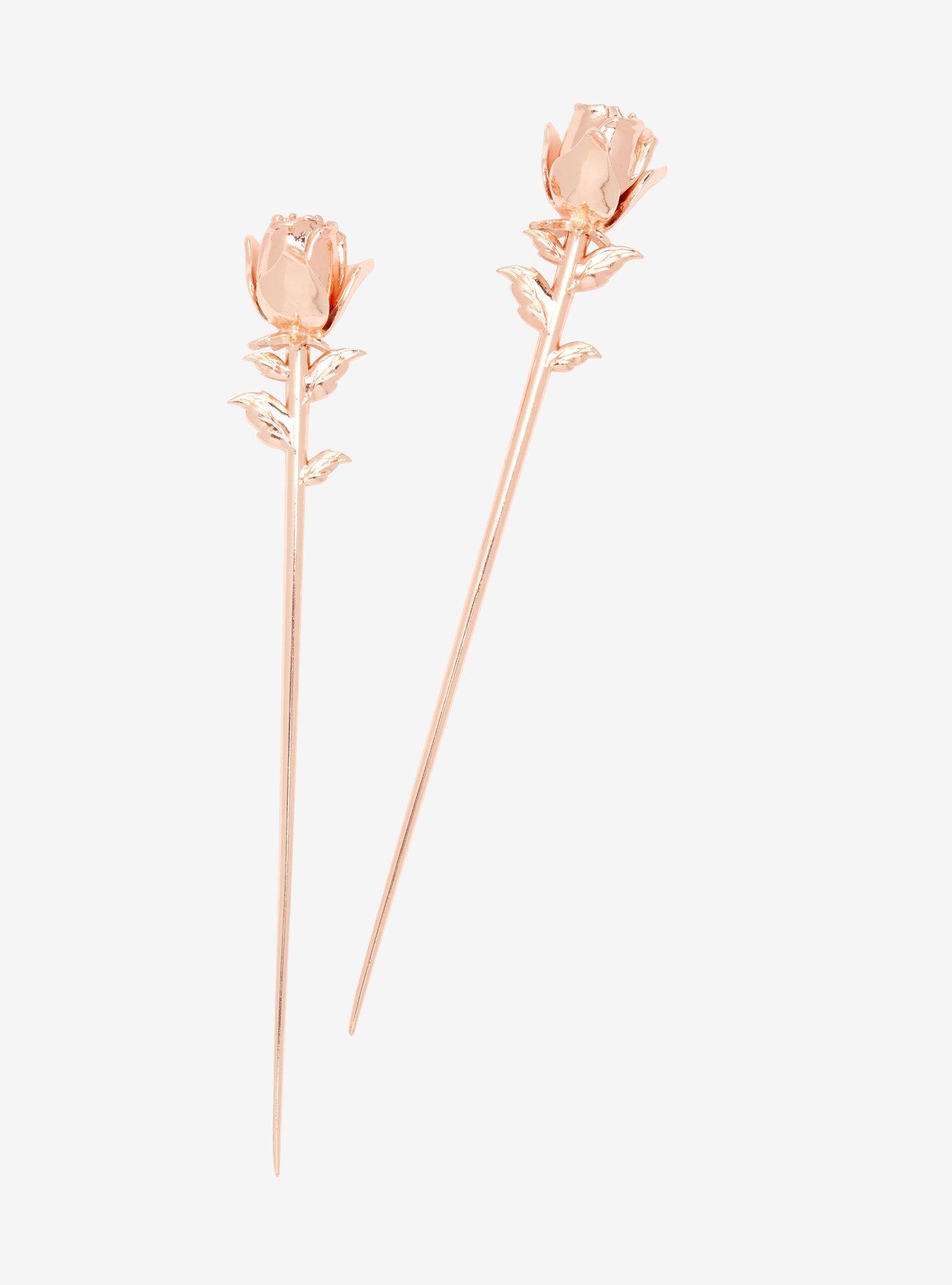 Loungefly Disney Beauty And The Beast Rose Gold Rose Hair Sticks, , alternate
