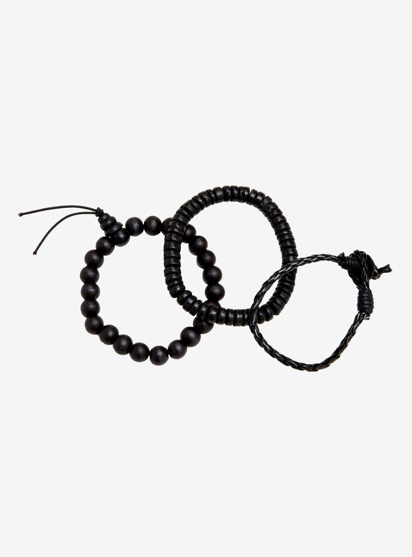 Men's Black Beaded Bracelet Set, , alternate
