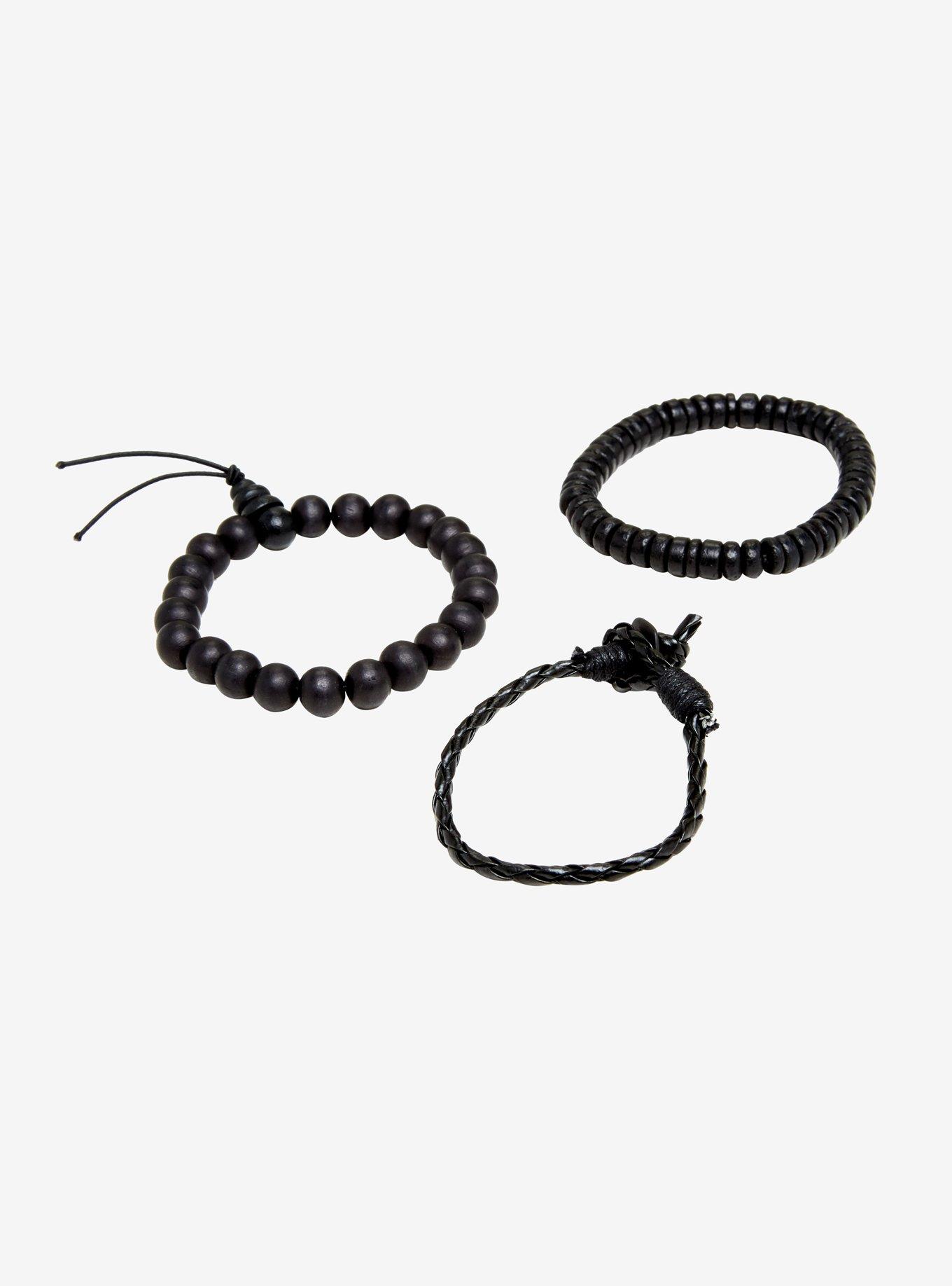 Men's Black Beaded Bracelet Set, , alternate