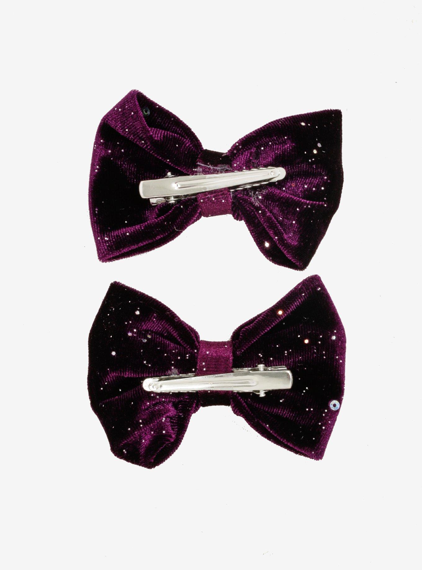 Blackheart Burgundy Sparkly Velvet Hair Bows, , alternate