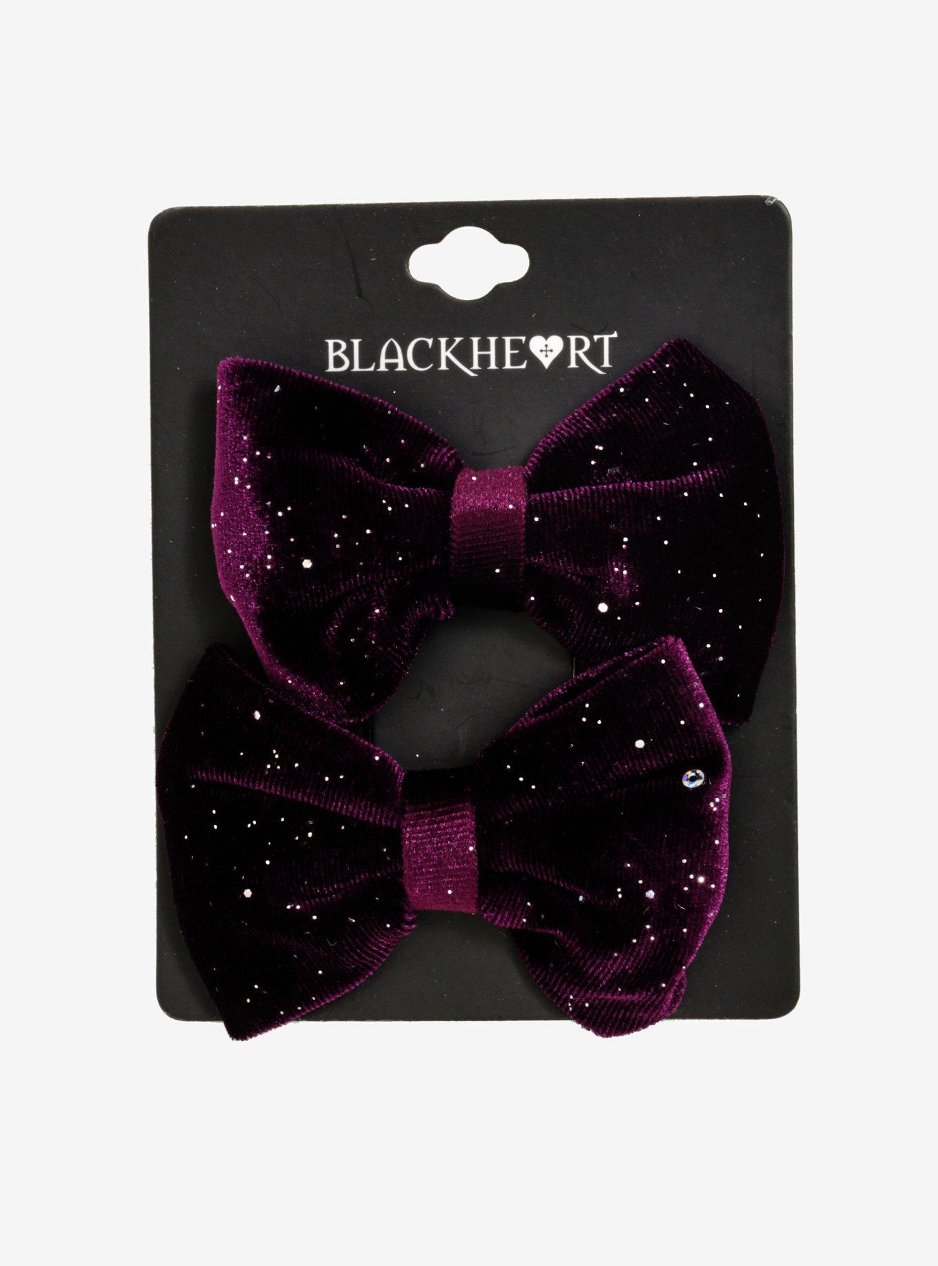 Blackheart Burgundy Sparkly Velvet Hair Bows, , alternate