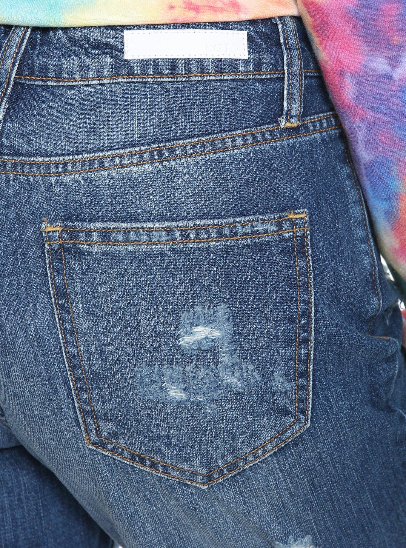 Indigo Destructed Girlfriend Jeans, , alternate