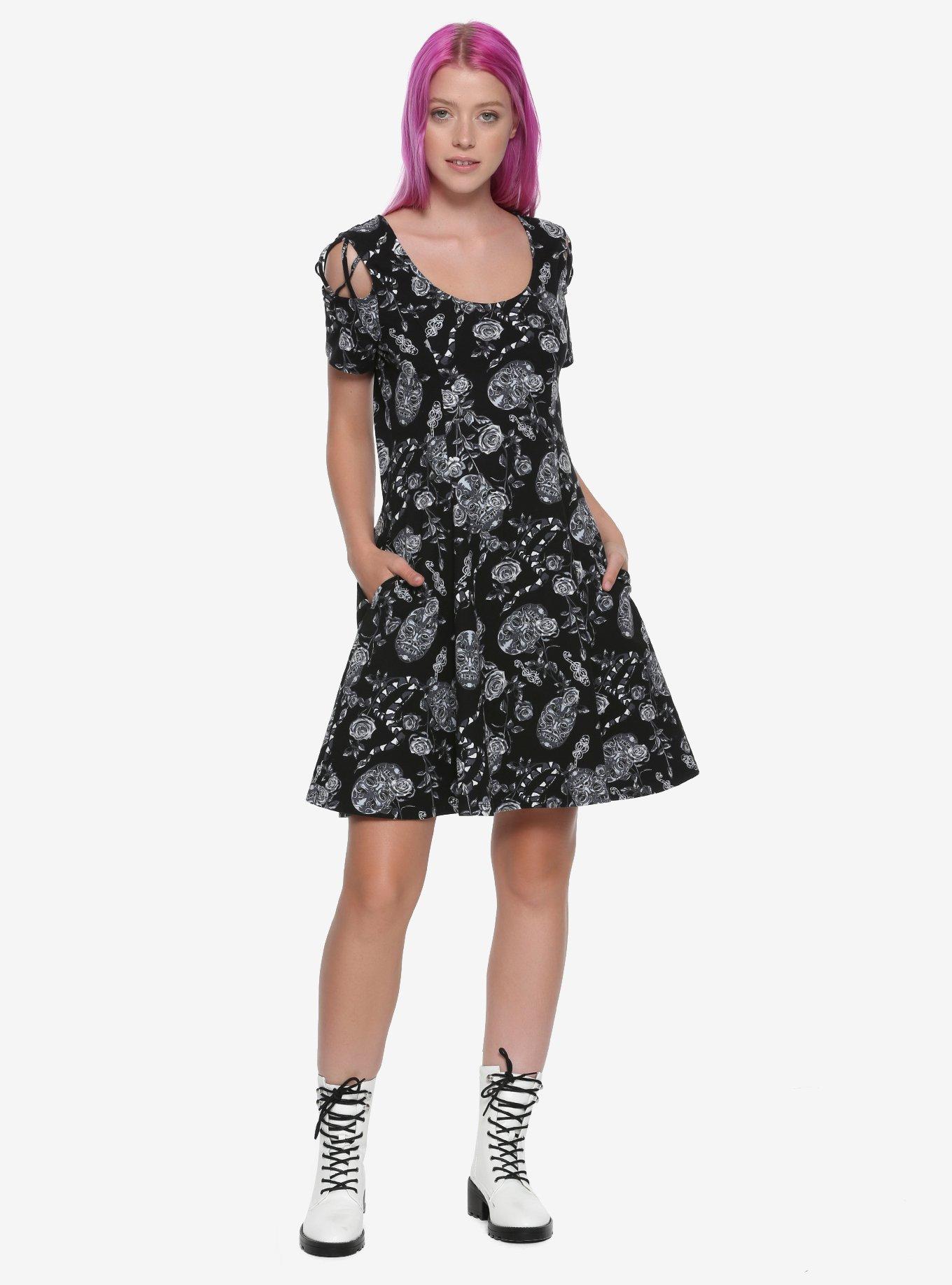 Harry Potter Floral Bellatrix Lestrange Lace-Up Dress, , alternate