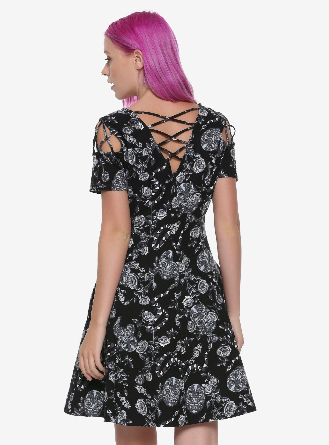 Harry Potter Floral Bellatrix Lestrange Lace-Up Dress, , alternate