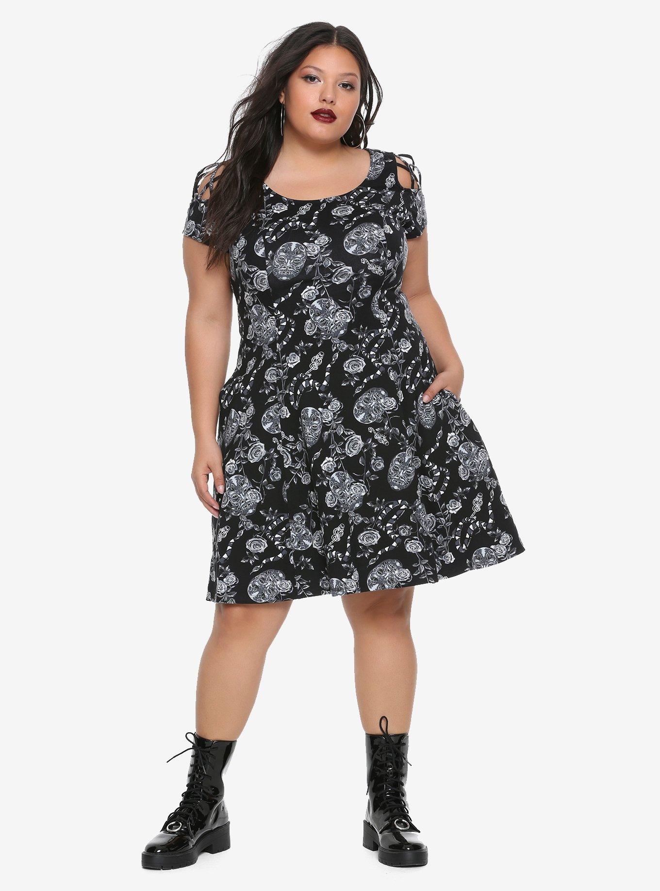 Harry Potter Floral Bellatrix Lestrange Lace-Up Dress Plus Size, , alternate