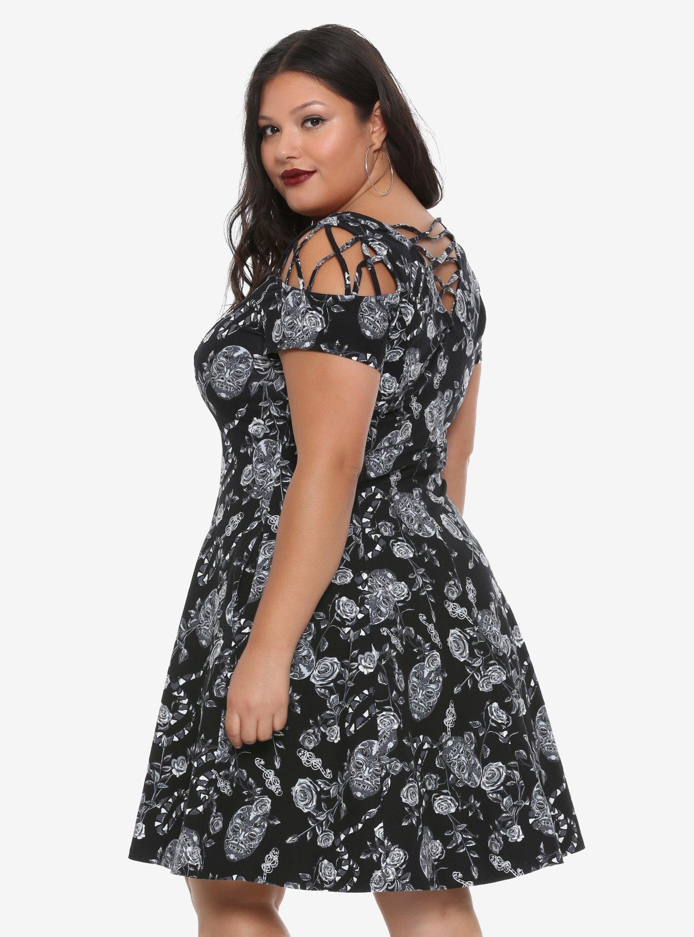 Harry Potter Floral Bellatrix Lestrange Lace-Up Dress Plus Size, , alternate