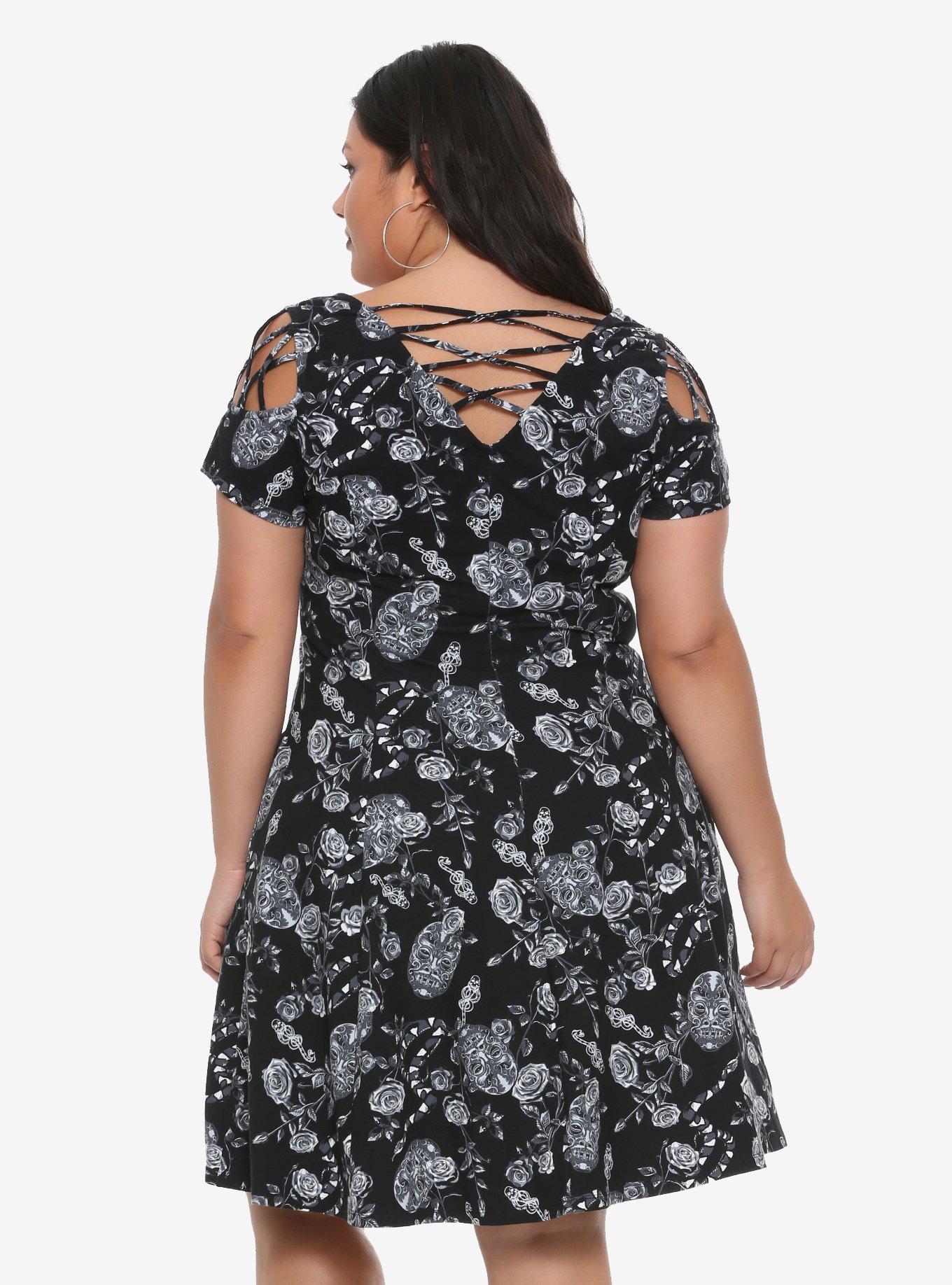 Harry Potter Floral Bellatrix Lestrange Lace-Up Dress Plus Size, , alternate