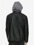 Black Hooded Faux Leather Jacket, BLACK, alternate