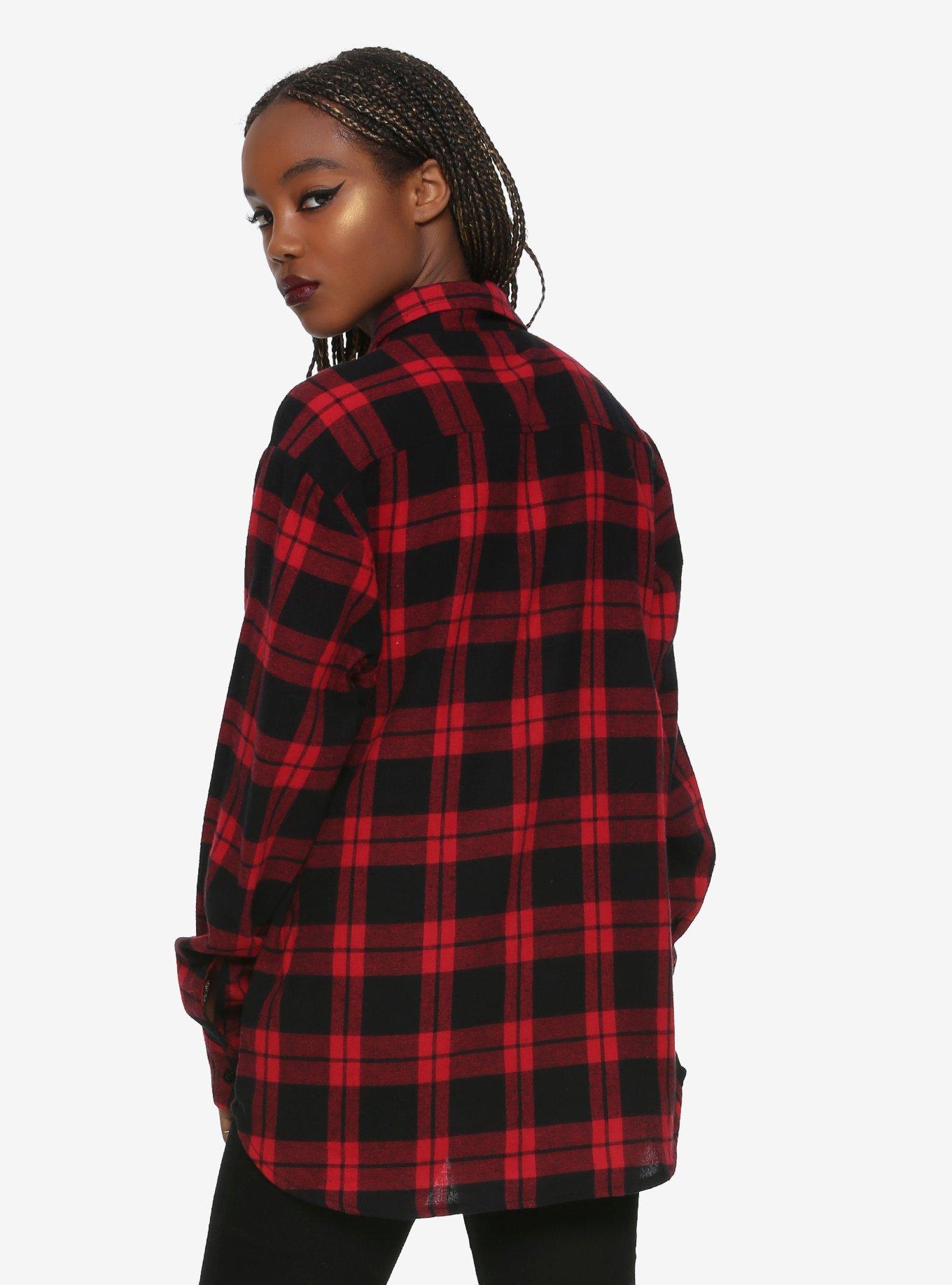 Black & Red Plaid Girls Button-Up, BLACK, alternate