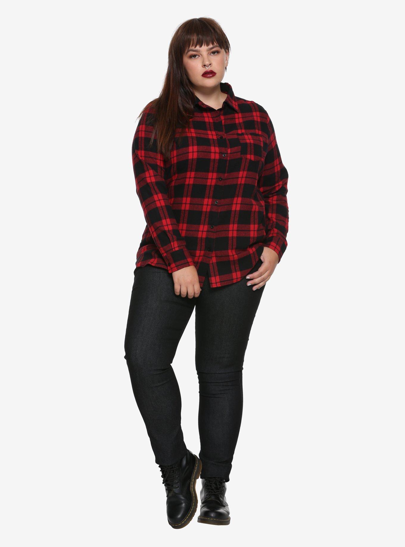 Black & Red Plaid Girls Button-Up Plus Size, , alternate