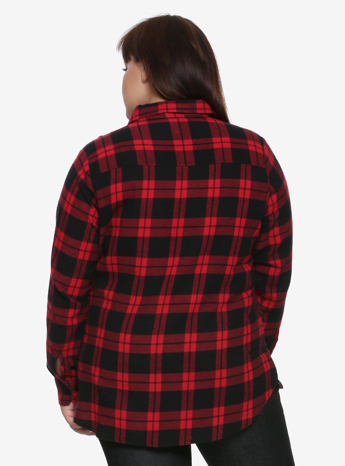 Black & Red Plaid Girls Button-Up Plus Size, , alternate