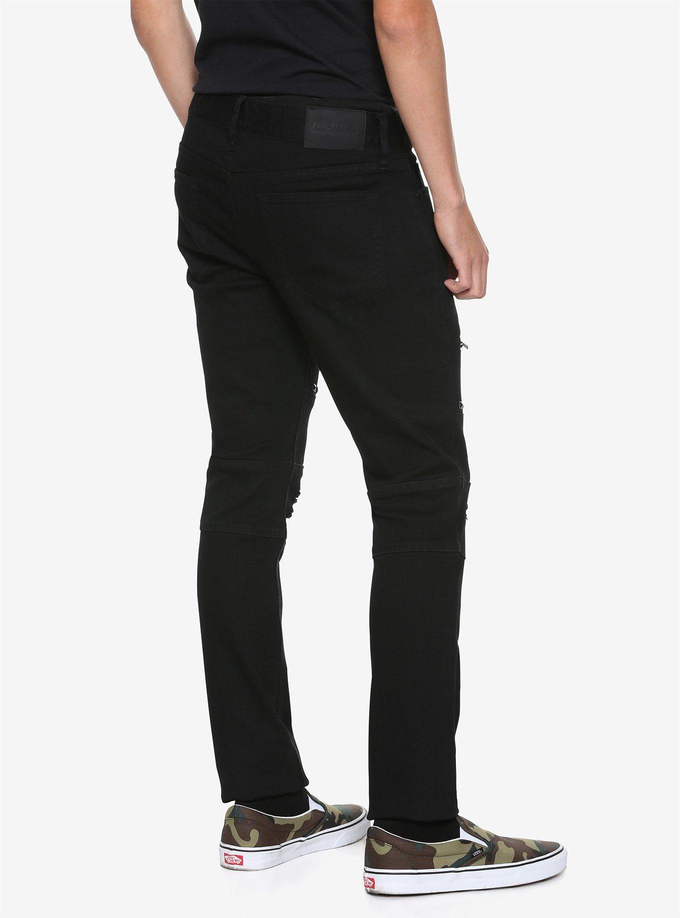 BlackCraft Black Pyramid Stud & Zipper Skinny Jeans, , alternate