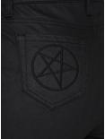 Blackcraft Pentagram Zipper Black Coated Skinny Jeans, , alternate