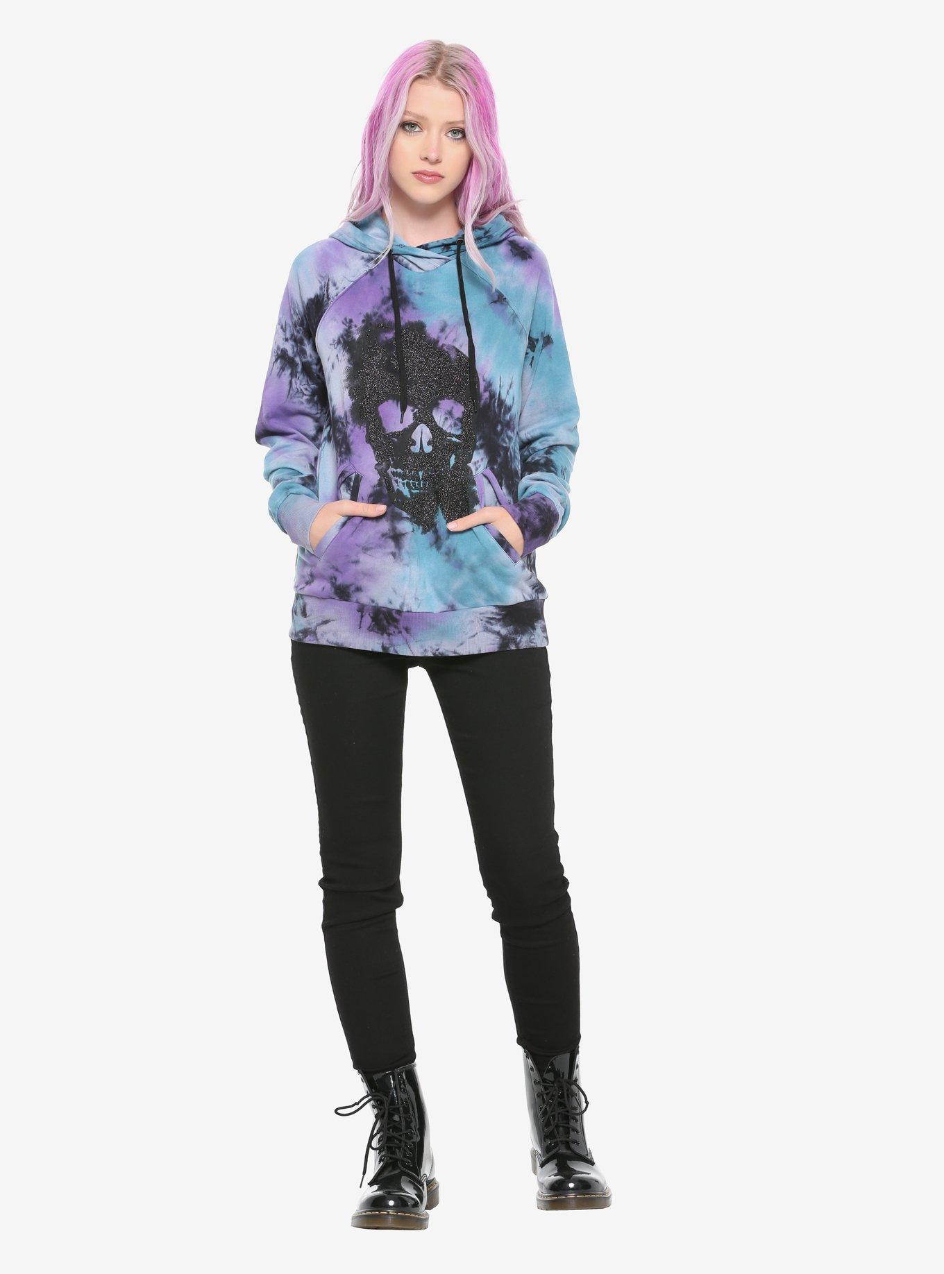 Tie-Dye Glitter Skull Girls Hoodie, , alternate