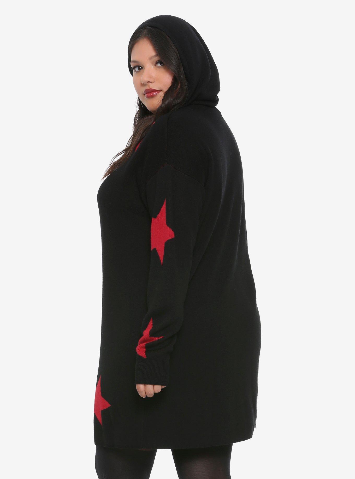 Black & Red Star Girls Hooded Tunic Plus Size, , alternate