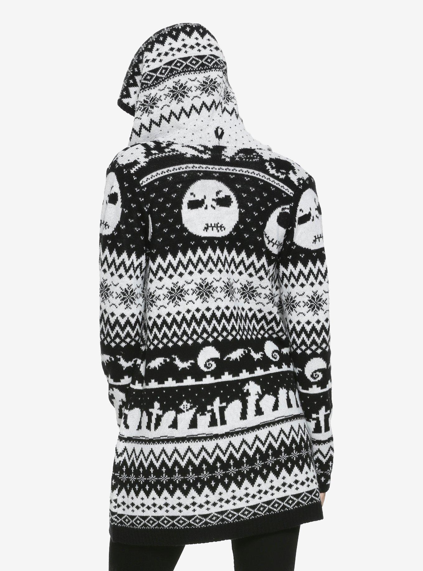 The Nightmare Before Christmas Fair Isle Girls Hooded Flyaway Cardigan, WHITE, alternate