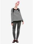 Black & White Striped Lace-Up Girls Sweater, , alternate
