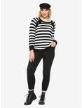 Black & White Stripe Lace-Up Girls Sweater Plus Size, , alternate