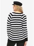 Black & White Stripe Lace-Up Girls Sweater Plus Size, , alternate