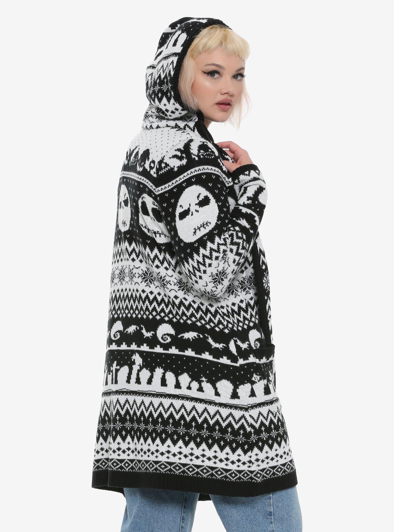 The Nightmare Before Christmas Fair Isle Girls Hooded Flyaway Cardigan Plus Size, WHITE, alternate