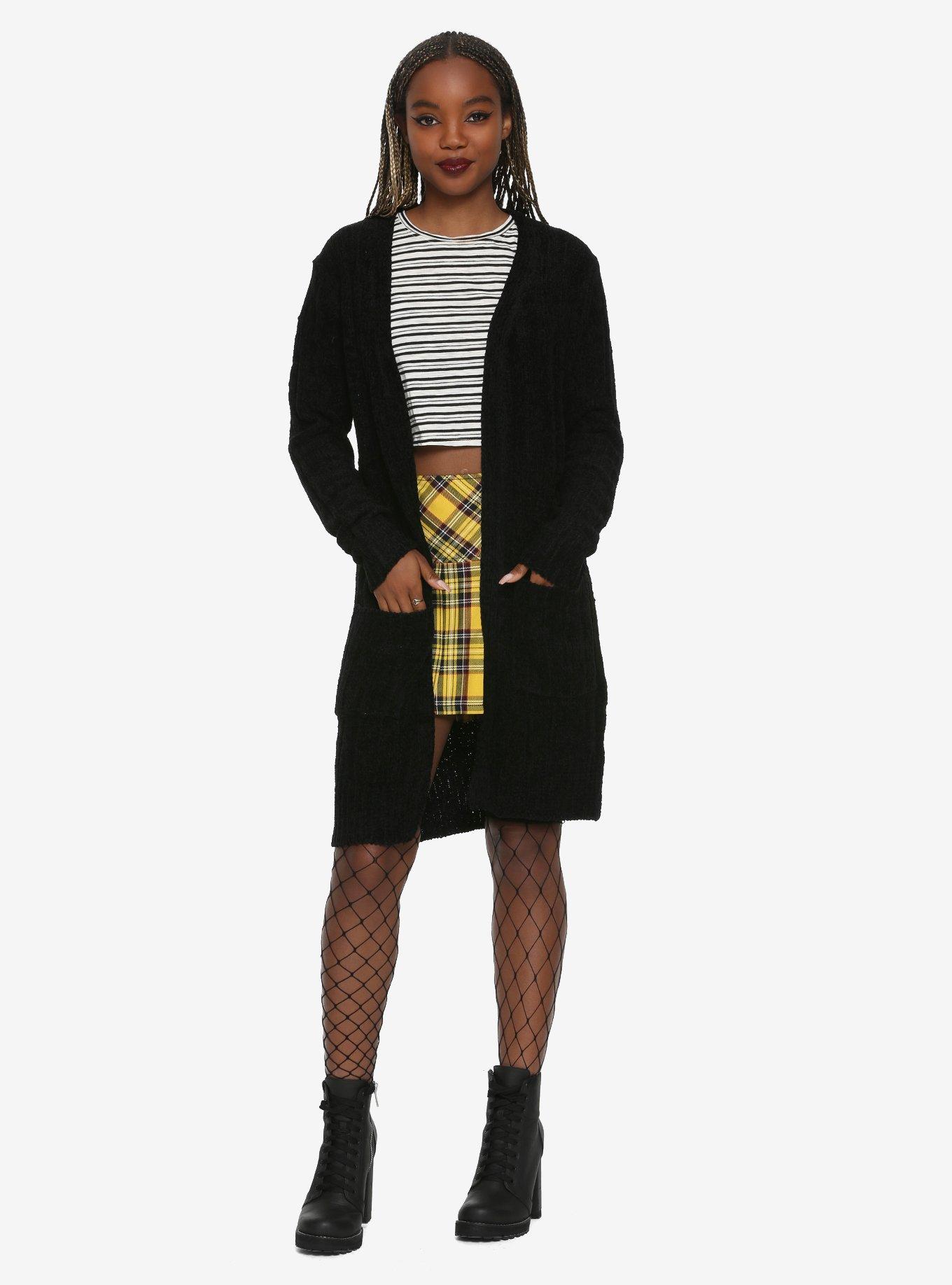Black Long Chenille Girls Cardigan, , alternate