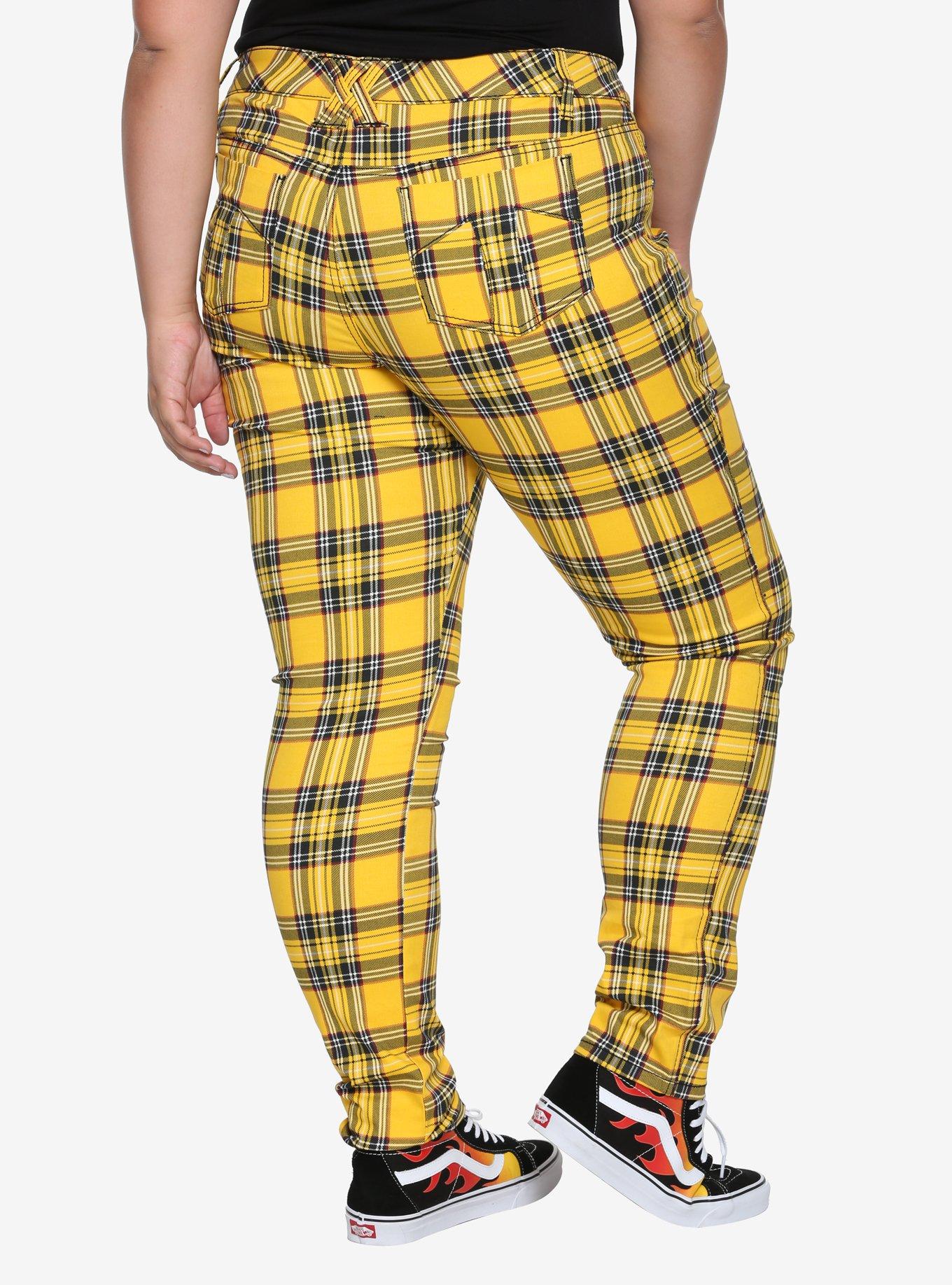 Tripp Yellow Plaid Girls Skinny Pants Plus Size, , alternate