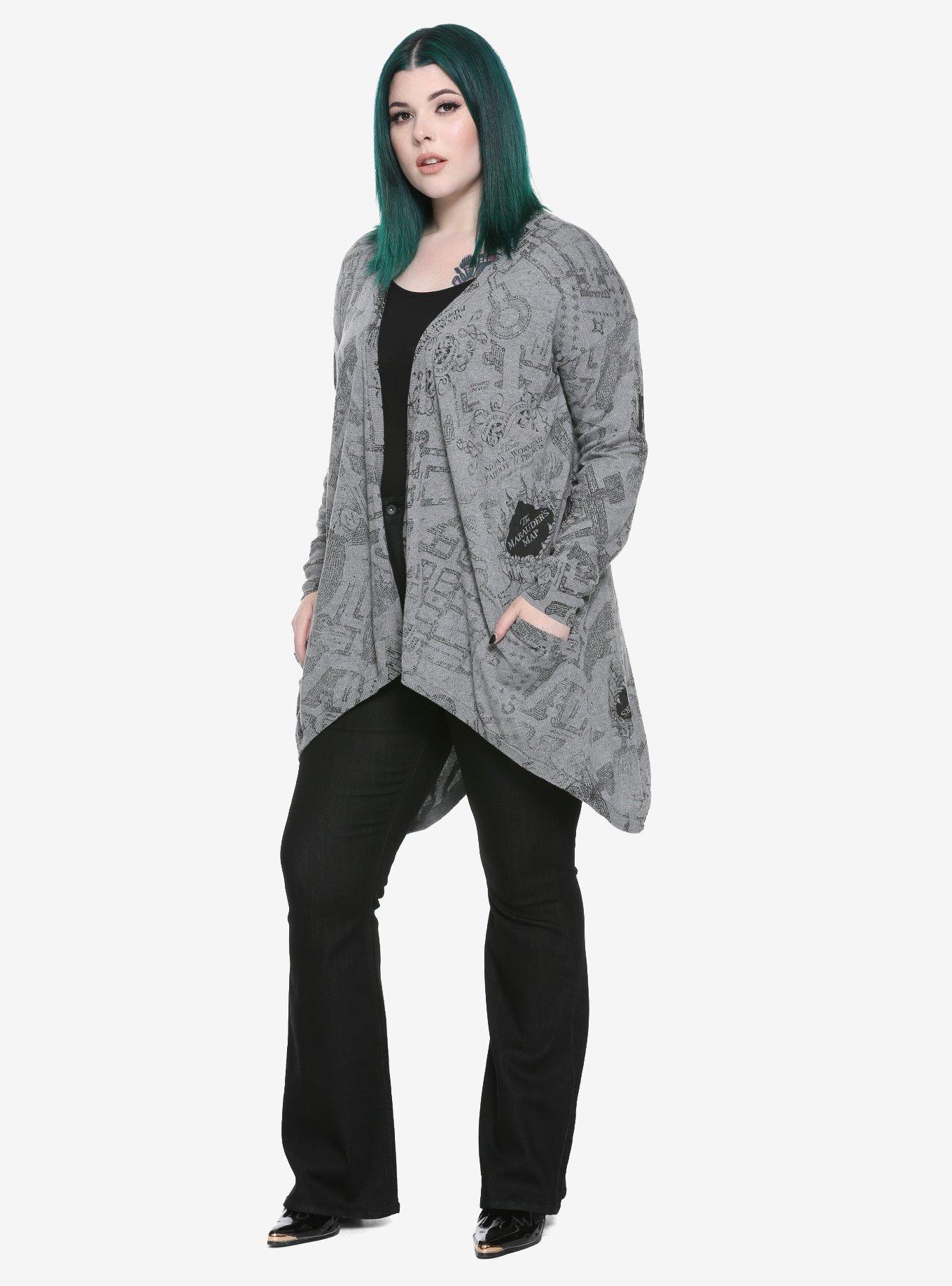 Harry Potter Grey Marauder's Map Girls Cardigan Plus Size, , alternate