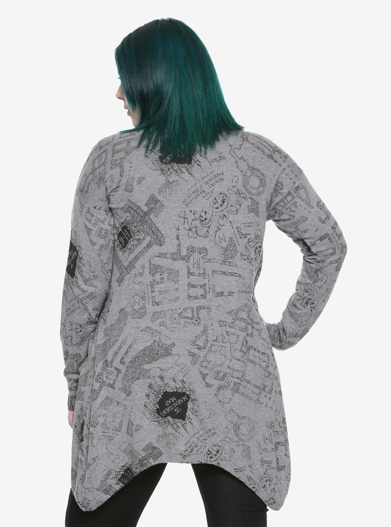 Harry Potter Grey Marauder's Map Girls Cardigan Plus Size, , alternate
