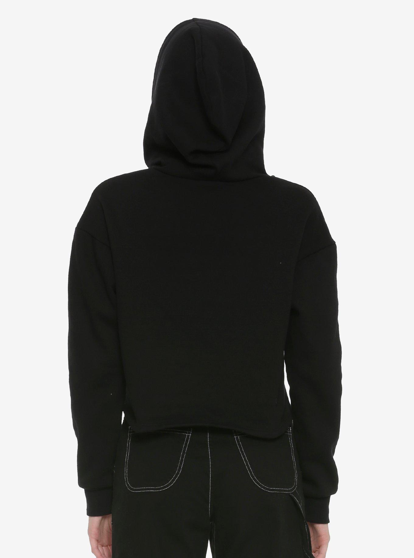 The Nightmare Before Christmas Jack & Sally Black & White Girls Cropped Hoodie, BLACK, alternate