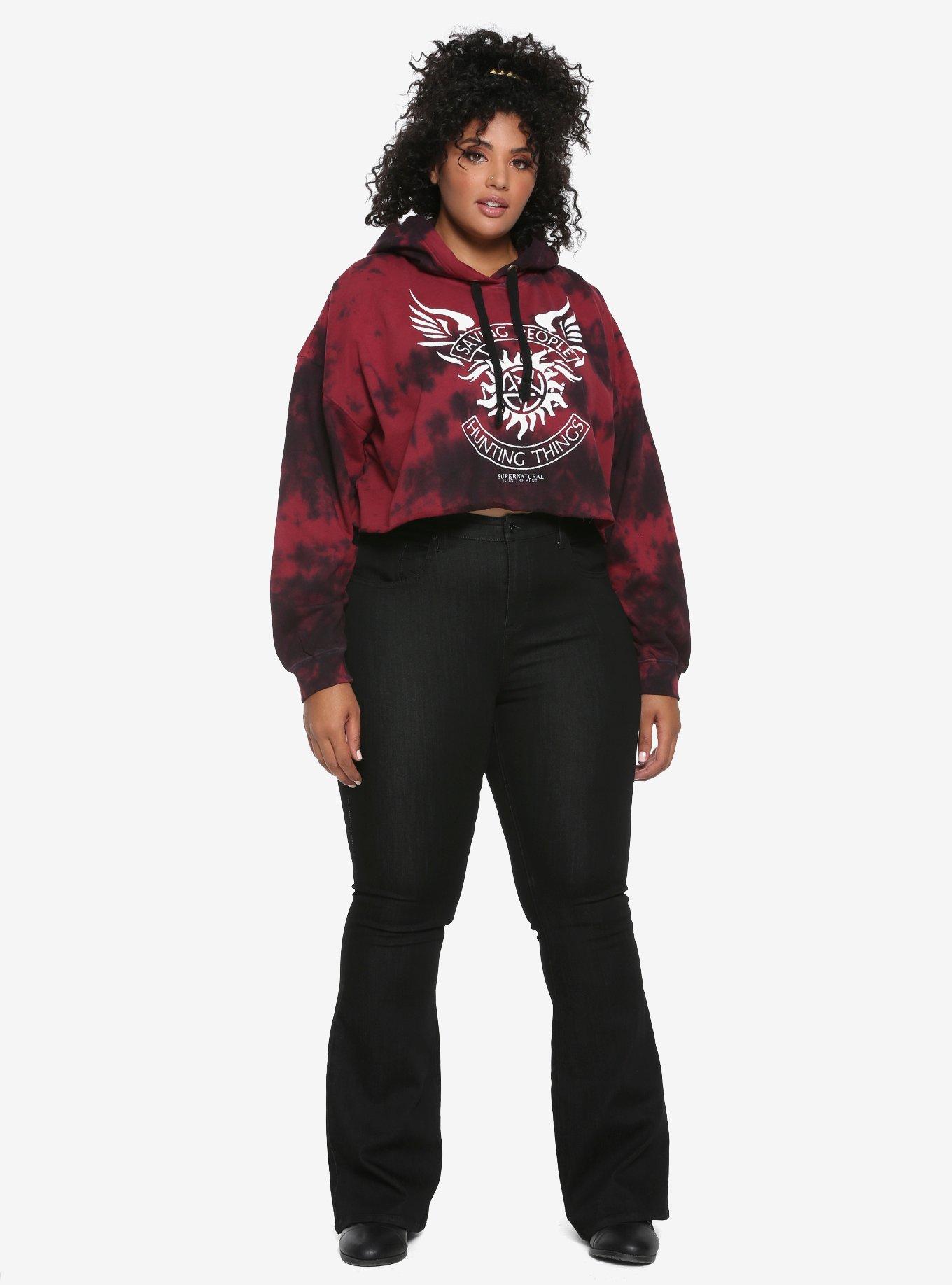 Supernatural Tie Dye Girls Cropped Hoodie Plus Size, , alternate