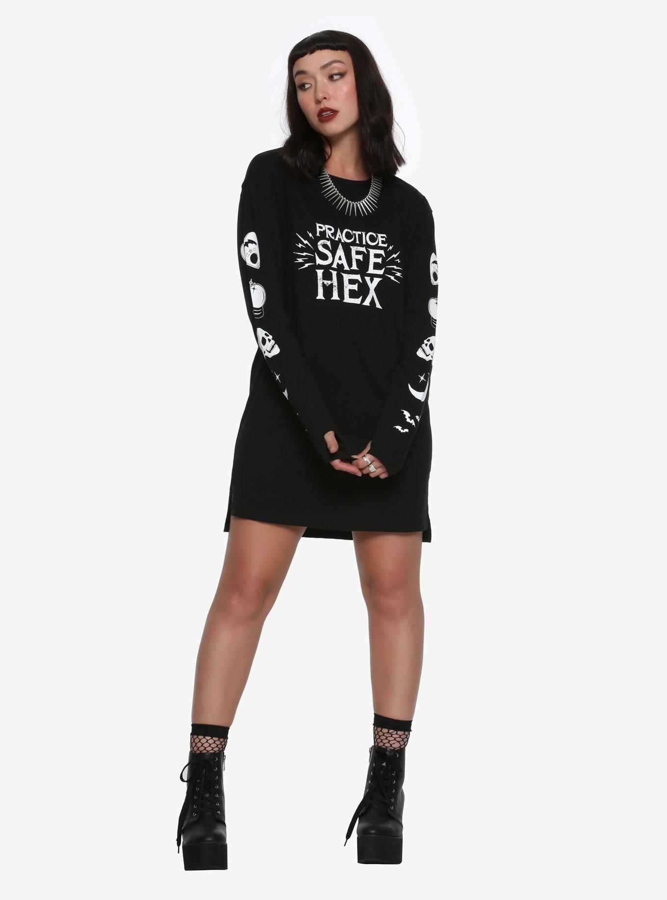 Practice Safe Hex Long-Sleeve T-Shirt Dress, , alternate