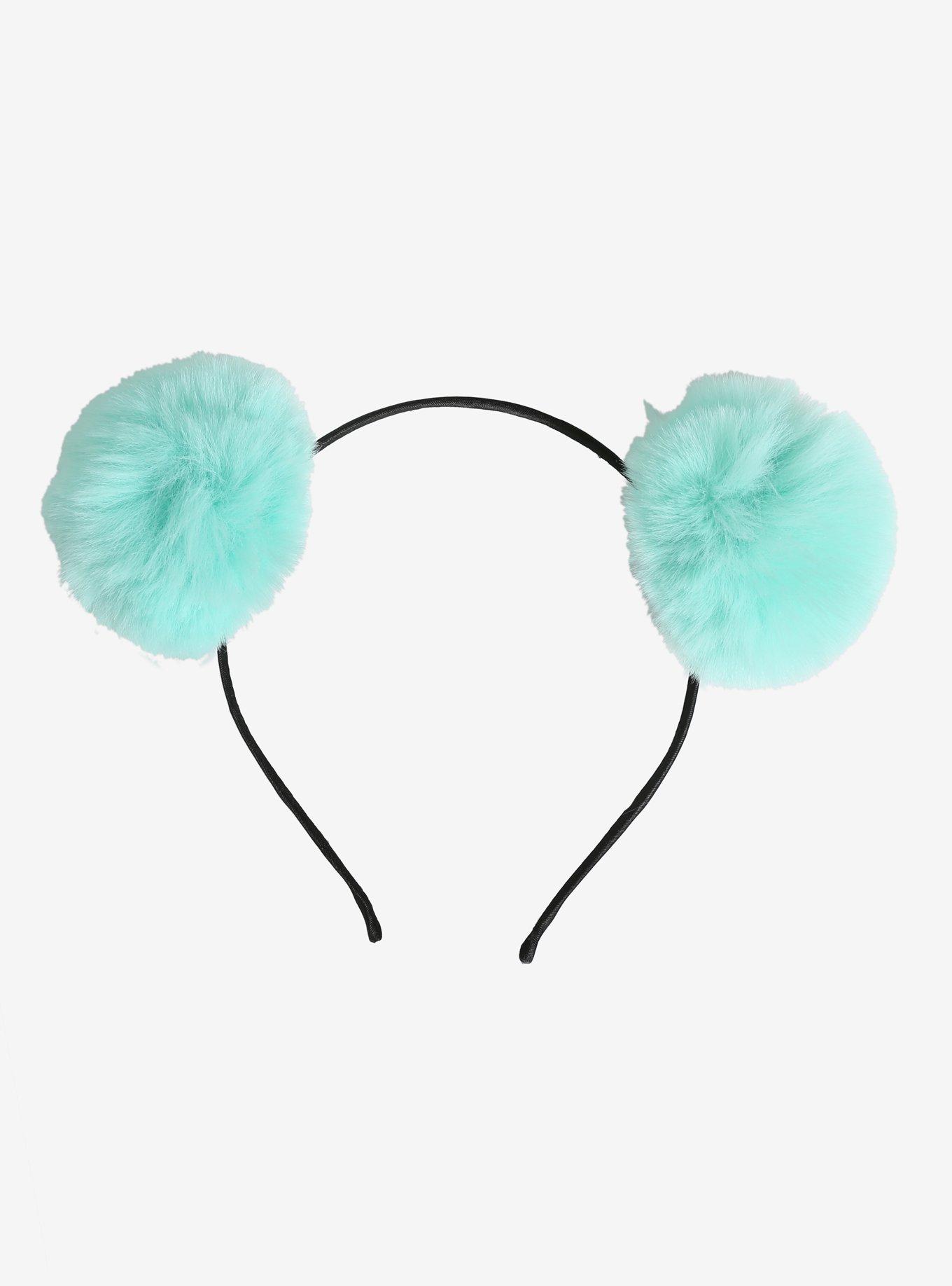 Blackheart Mint Green Furry Ears Headband, , alternate