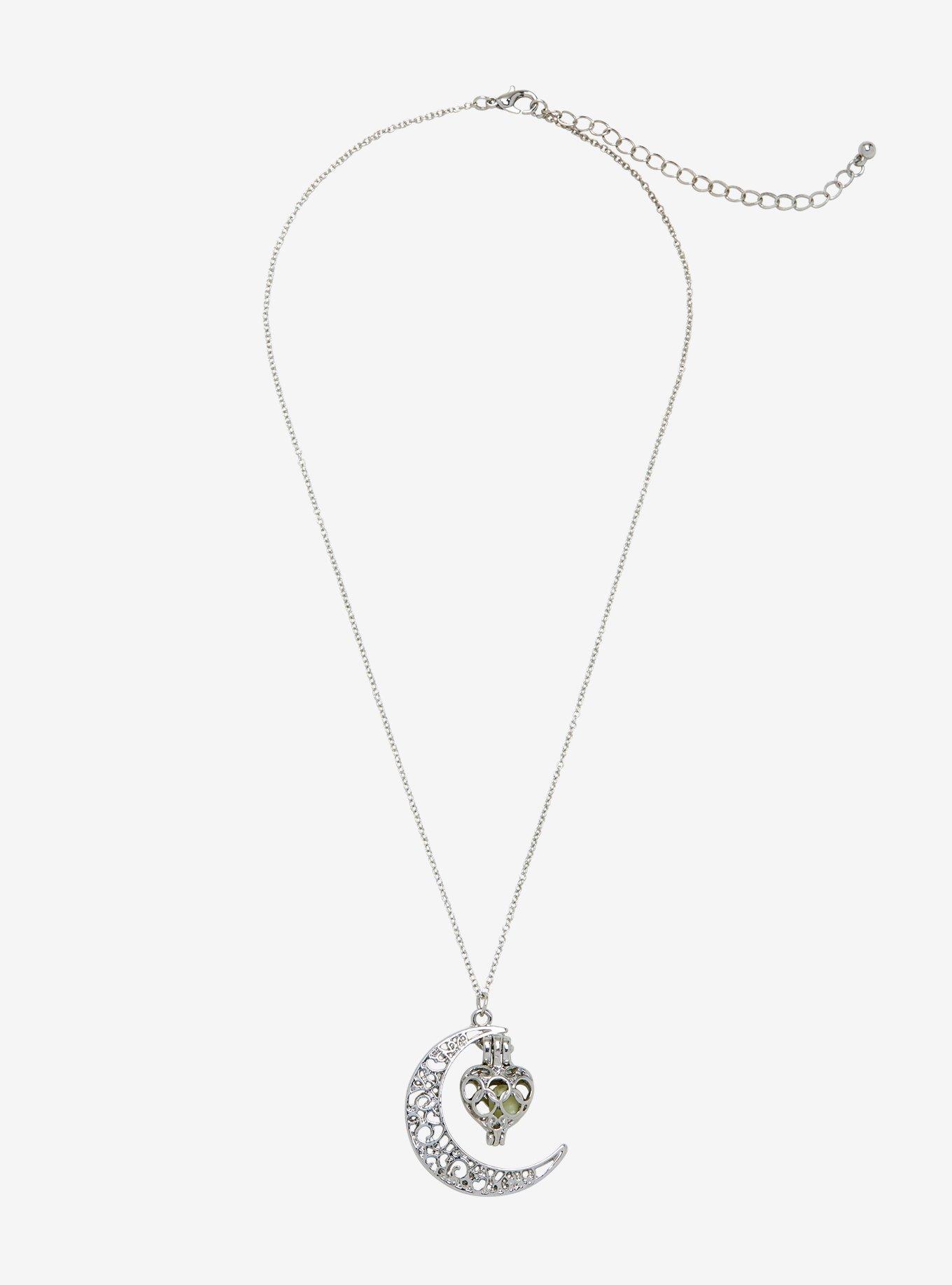 Ornate Crescent Moon Glow-In-The-Dark Necklace, , alternate