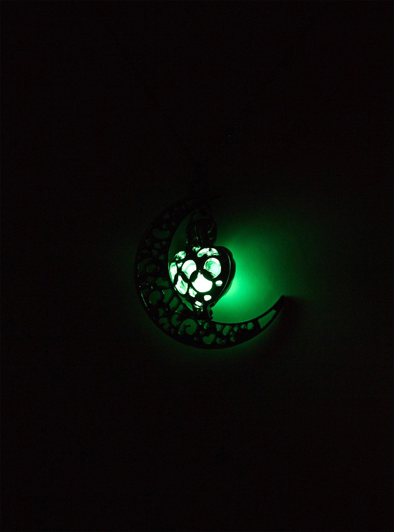 Ornate Crescent Moon Glow-In-The-Dark Necklace, , alternate