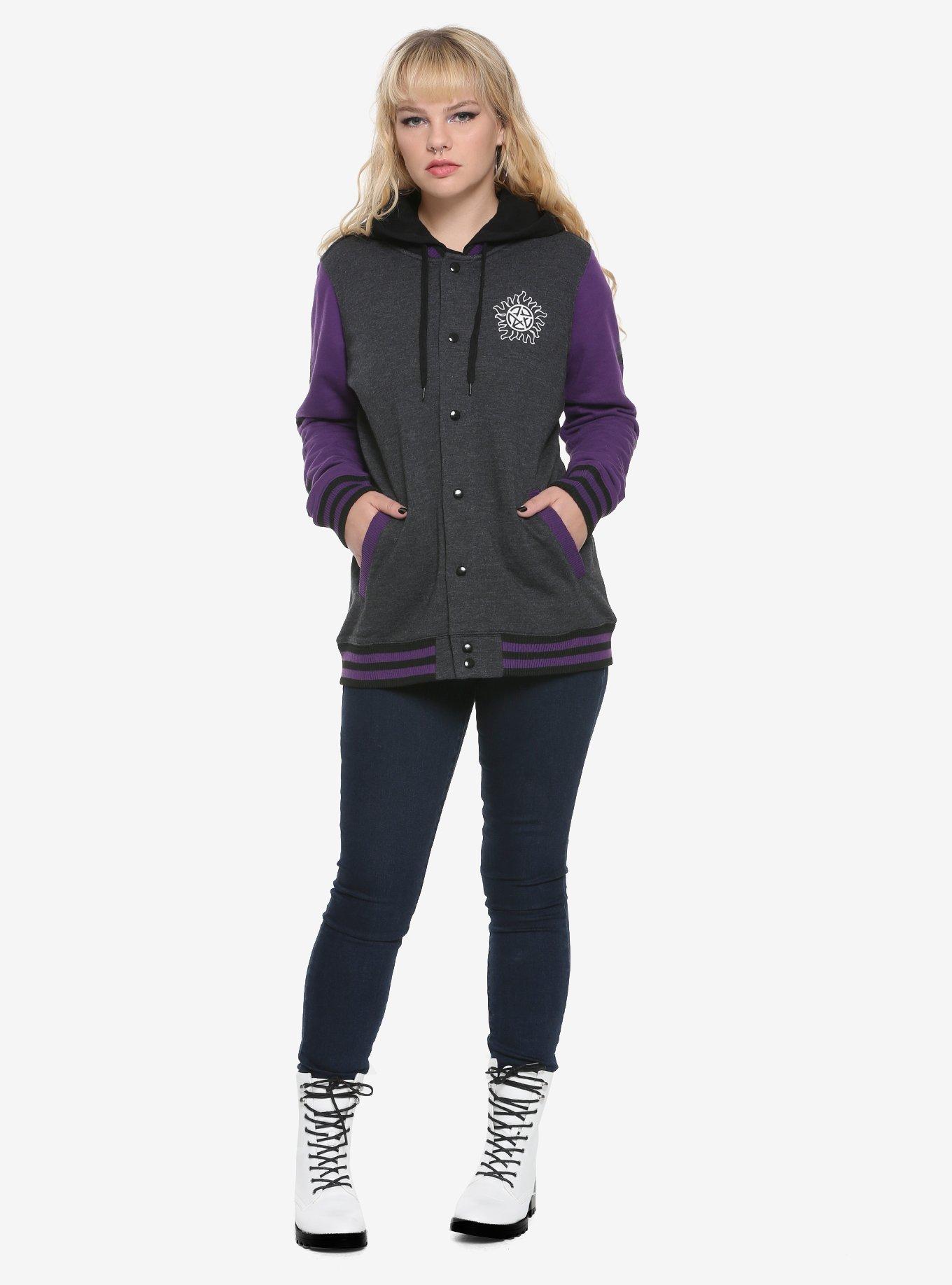 Supernatural Winchester Bros. Purple Girls Varsity Jacket, , alternate